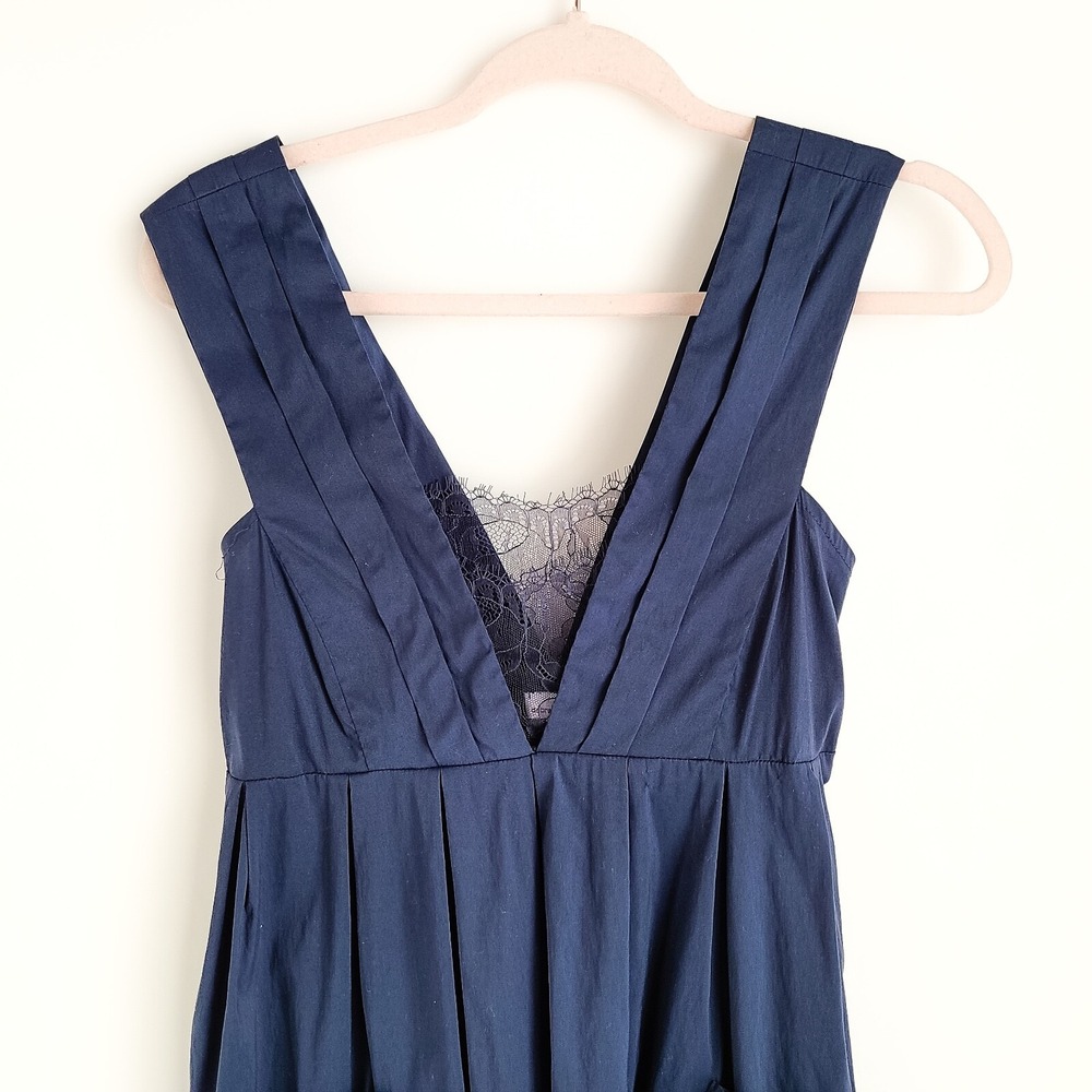 Debra Rodman Dress Womens 0 Pleated Lace Detail Navy Sleeveless - Picture 2 of 6